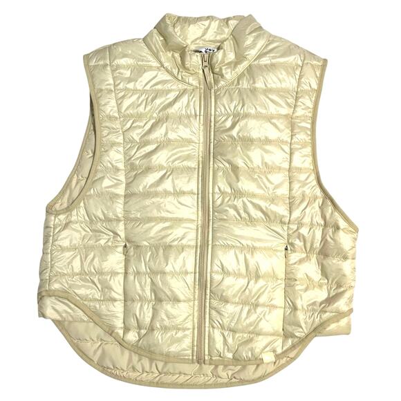 Joy Lab Shimmer Ivory Cream Off White Sleeveless Puff Zipper Vest Size Large - Picture 1 of 16